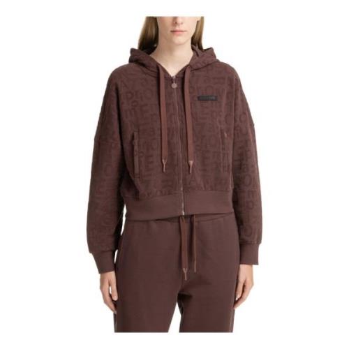 Emporio Armani EA7 Logo Zip Hoodie med Dragsko Stängning Brown, Dam