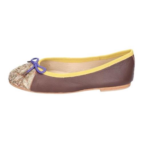  Blue Läder Ballet Flats för Kvinnor Brown, Dam