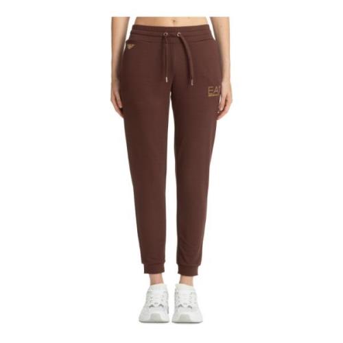 Emporio Armani EA7 Elastisk midja joggers med logotyp Brown, Dam