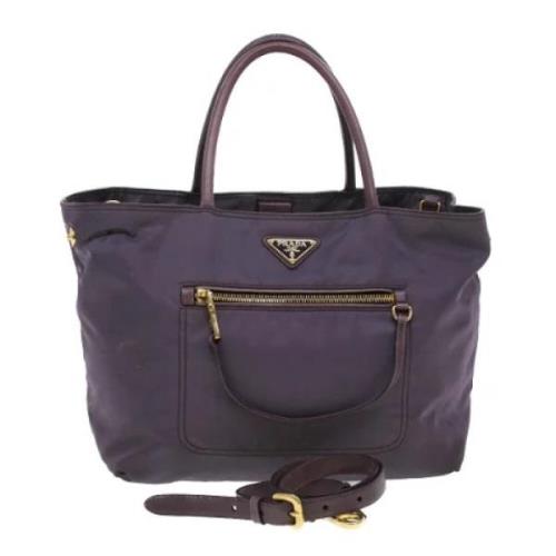 Prada Vintage Pre-owned Nylon handvskor Purple, Dam