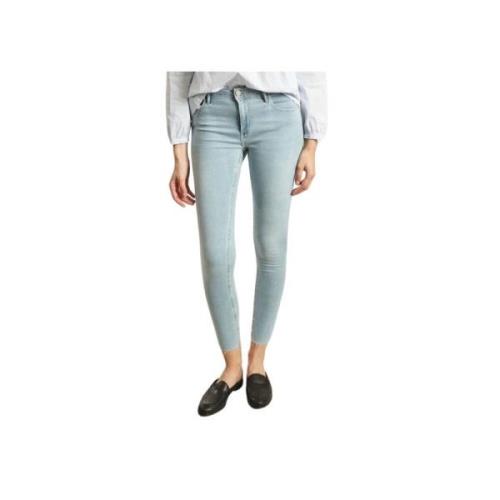 Reiko Faded Skinny Jeans med Metallknapp Blue, Dam