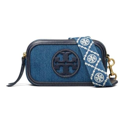 Tory Burch Blå Denim Crossbody-väska med Laser-Cut Blue, Dam