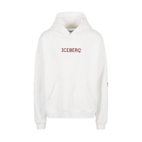 Iceberg Logo Print Hoodie Mjuk Bomullsfleece Beige, Herr