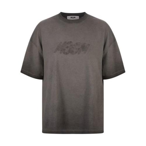 Msgm Grå Crew-neck T-shirt med Logo Gray, Dam