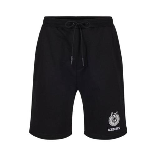 Iceberg Fleece Bermuda Shorts med tecknad logotyp Black, Herr