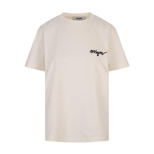 Msgm Vit T-shirt med broderad signatur White, Dam