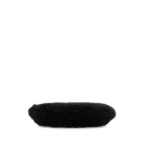 Ganni Stilig Svart Polyester Beret Black, Dam