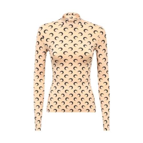 Marine Serre Tryckt Jersey Top All Over Print Beige, Dam