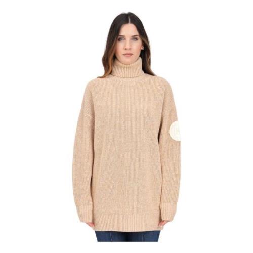 Elisabetta Franchi Beige Halsdukströja med Logopatch Beige, Dam