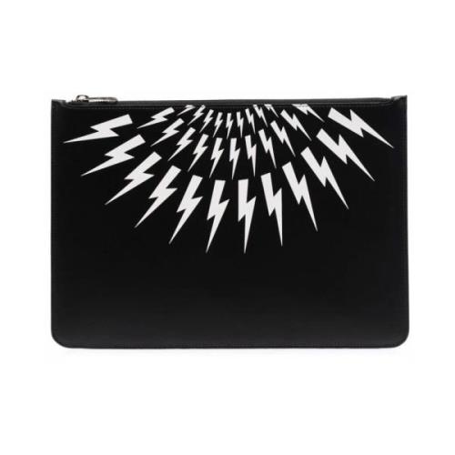 Neil Barrett Svart Vit Dragkedja Pouch Black, Herr