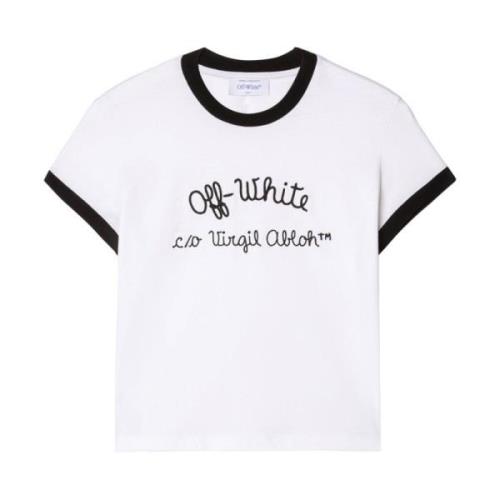 Off White Broderad Logga Bomull T-shirt White, Dam