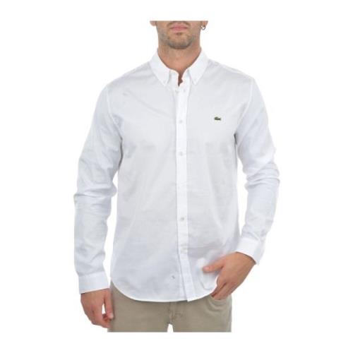 Lacoste Vit Button-Down Skjorta Krokodil Logotyp White, Herr