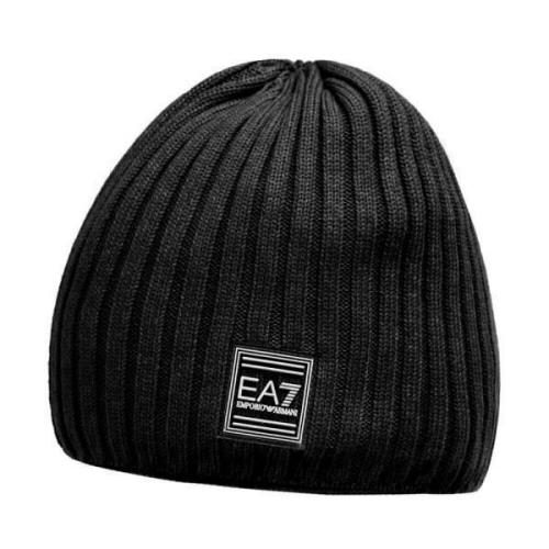 Emporio Armani EA7 Dam Beanie Mössa med Logo Plaque Black, Dam