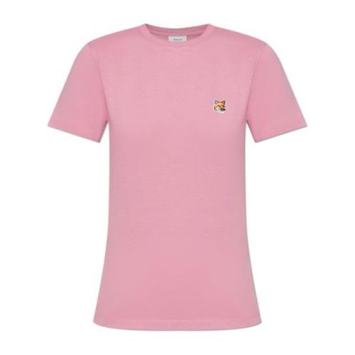 Maison Kitsuné T-shirt med logopatch Pink, Dam