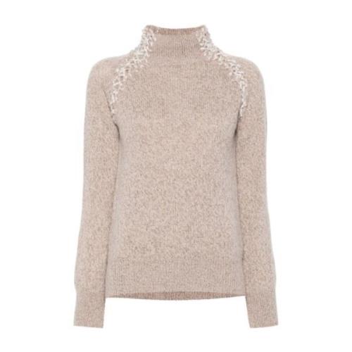 Ermanno Scervino Marl Stickad Tröja med Flätad Kant Beige, Dam