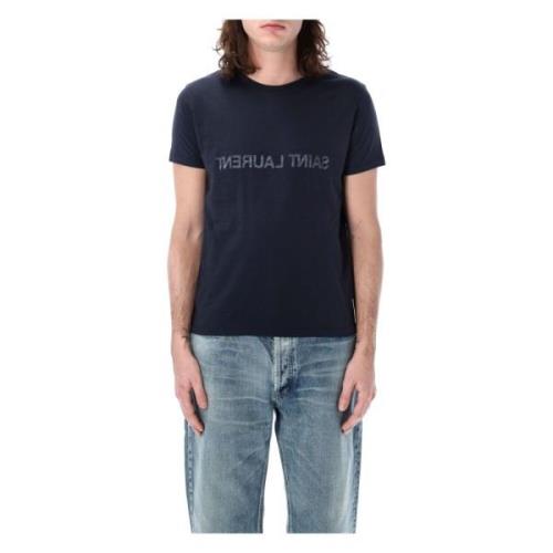 Saint Laurent Blå Reverse Logo T-Shirt Aw24 Blue, Herr