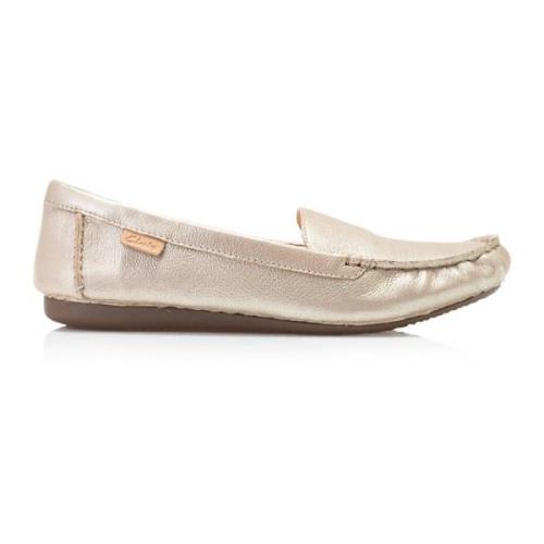 Clarks Champagne Läder Loafers Freckle Walk Gray, Dam