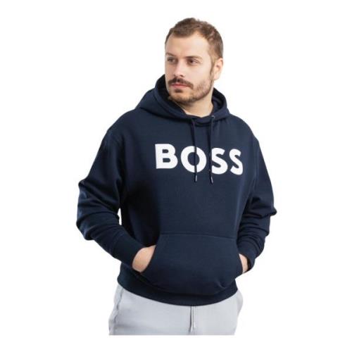 Hugo Boss Herr huvtröja marinblå bomull långärmad Blue, Herr