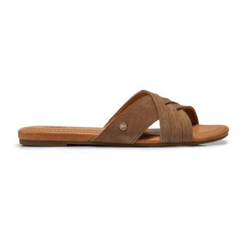 UGG Präglad läder slide sandaler Brown, Dam