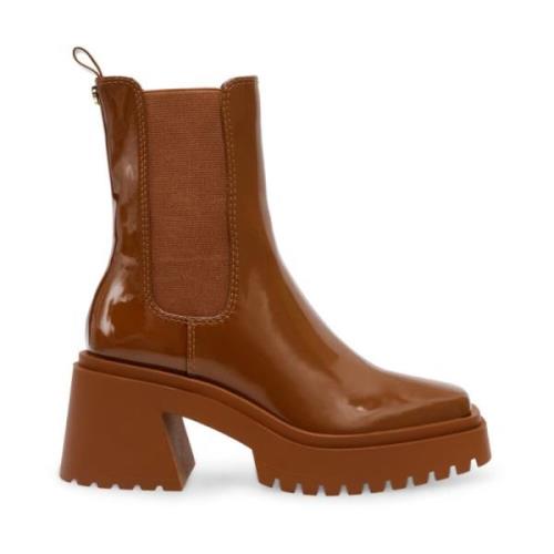 Steve Madden Patent Chelsea Boots Cognac Brown, Dam