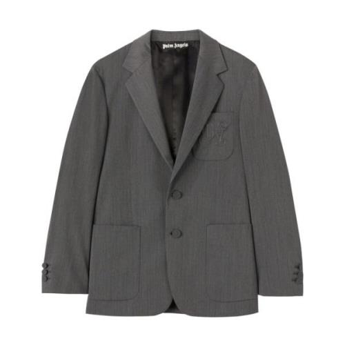 Palm Angels Ljusgrå Monogram Blazer Regular Fit Gray, Herr