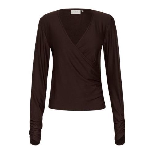 Gestuz Wrap Top Blus med Draperade Detaljer Brown, Dam