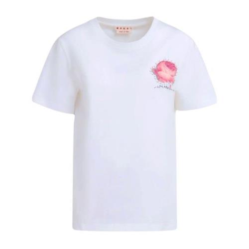 Marni Vit Blomapplikation Bomull T-shirt White, Dam