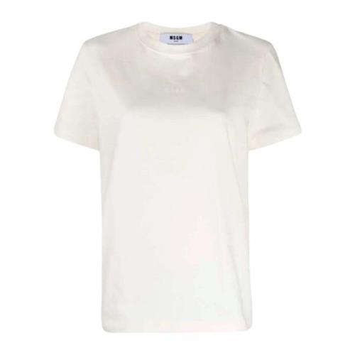 Msgm Vit Bomull Logo Print Crew Neck T-shirt White, Dam