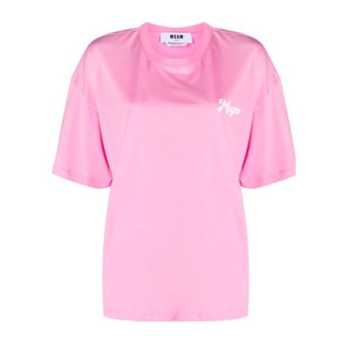 Msgm Rosa Bomull T-shirt med Logo Print Pink, Dam