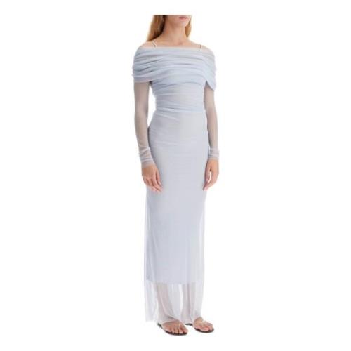 Christopher Esber Off-Shoulder Sidens Tulle Maxi Klänning Blue, Dam