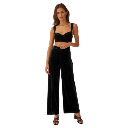 Undress Code Velour High-Waisted Wide Leg Pants Black, Dam