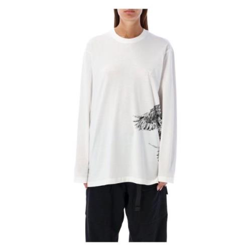 Y-3 Vit Fågelmönster T-shirt White, Dam