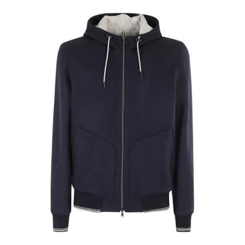 L.b.m. 1911 Ull Zip Hoodie Kontrast Trim Blue, Herr