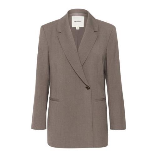 Soaked in Luxury Oversize Blazer Jacka Morel Melange Gray, Dam