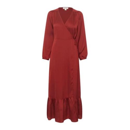 Soaked in Luxury Elegant Maxi Klänning med Volangkant Brown, Dam