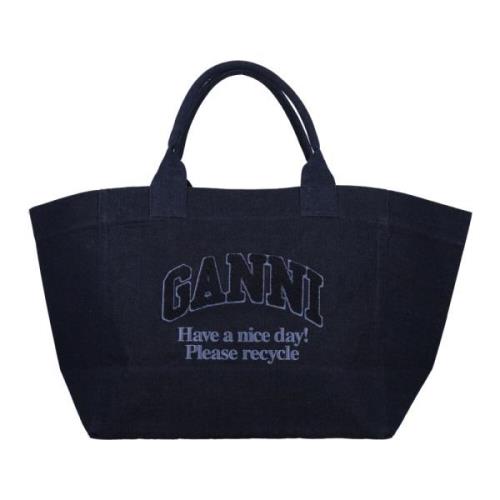 Ganni Mörkblå Denim Shopper Handväska Blue, Dam