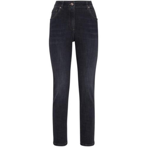 Brunello Cucinelli Mörk Svart Denim Jeans Black, Dam