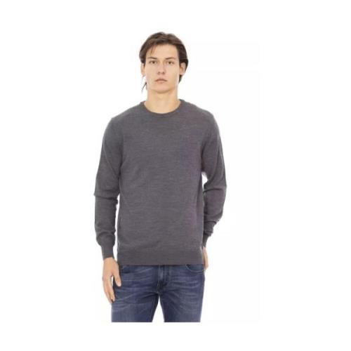 Baldinini Elegant Monogram Sweater Round Neck Gray, Herr