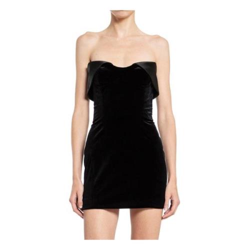 Mugler Velvet Satin Off-Shoulder Klänning Black, Dam