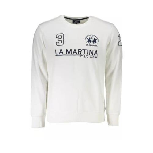 La Martina Elegant vit sweatshirt med broderad rund hals White, Herr