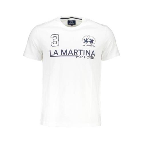 La Martina Elegant vitt bomullst-shirt med ikoniskt tryck White, Herr