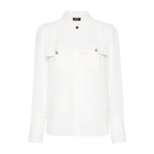 Liu Jo Vit Crepe Textur Skjorta Sprid Krage White, Dam