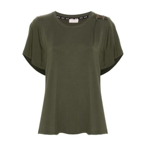 Liu Jo Grön Crew Neck T-shirt med Metall Eyelet-detaljer Green, Dam