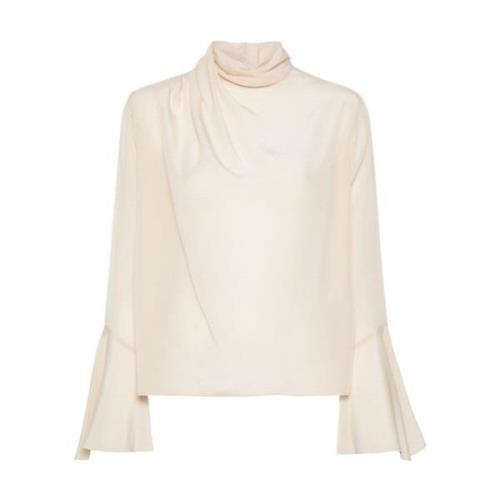 Liu Jo Silk Crepe Hög Hals Skjorta Beige, Dam