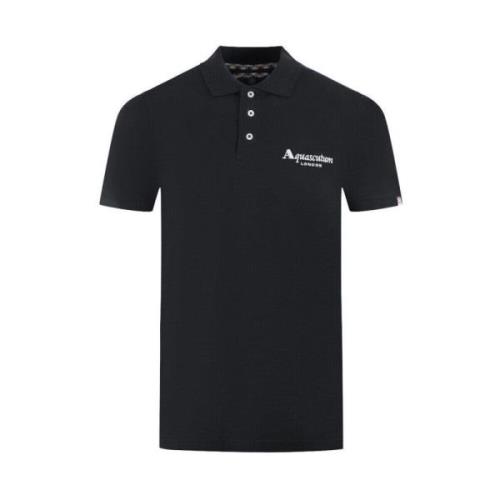 Aquascutum Klassisk Bomullspolo med Kontrasterande Logotyp Black, Herr