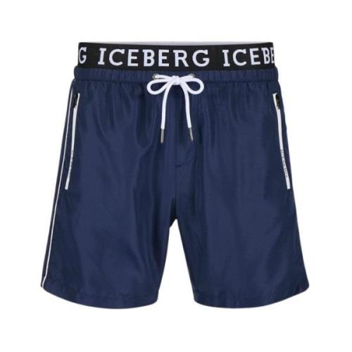 Iceberg Logo Boxer Badbyxor Midjelängd Blue, Herr