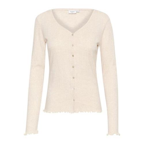 Saint Tropez Grå Melange Cardigan Top Beige, Dam