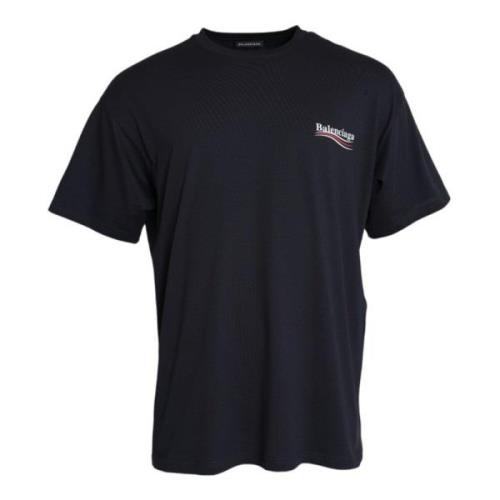 Balenciaga Marinblå Bomull Logo T-shirt Blue, Herr