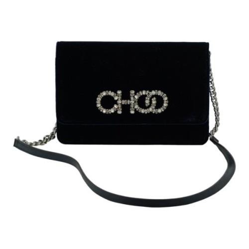 Jimmy Choo Marinblå Satin Läder Crossbody Väska Blue, Dam