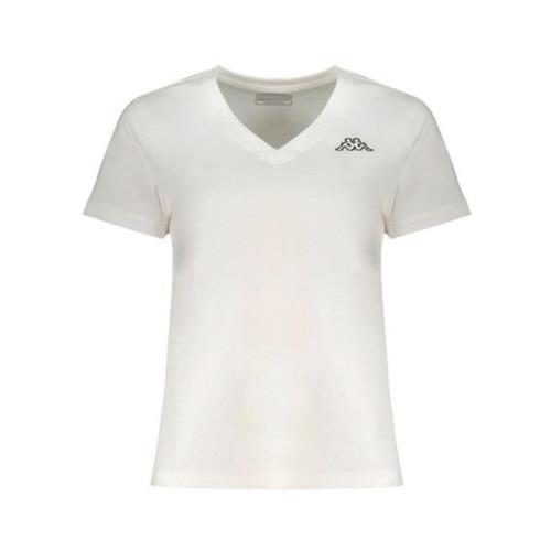 Kappa Vit Bomull V-ringad T-shirt med Logotyp White, Dam